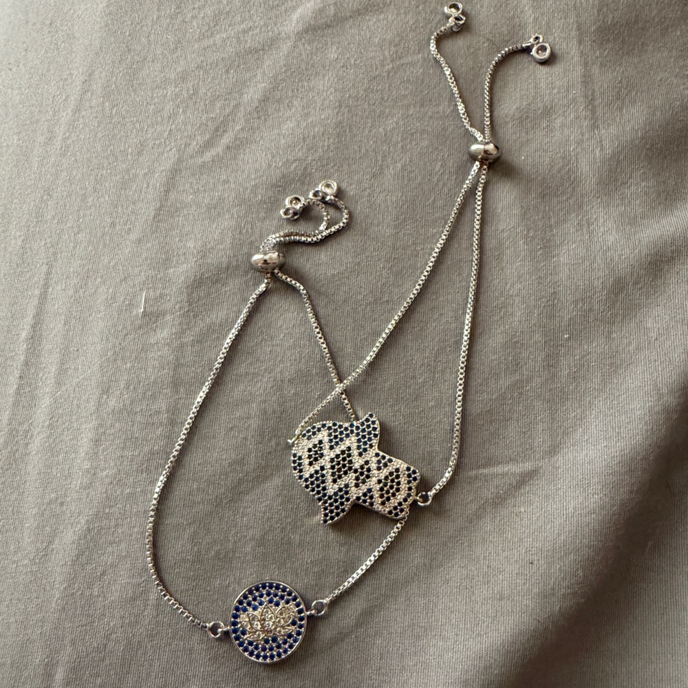 Silver Hamsa Bracelet Set